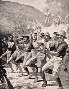 Maori-soldater udfører en Haka ved Gaba Tepe på Gallipoli-halvøen, Tyrkiet 1915, fra 