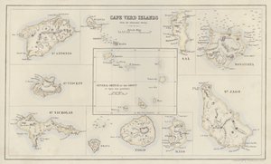 Kort: Kap Verd-øerne, fra Admiralty Survey (farvelitografi) af English School