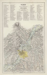 Kort: Rom med omegn, ifølge undersøgelsen af baron Moltke, i 1845 og 1846, tegnet af Augustus Petermann (farve litho) af English School