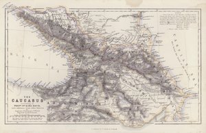Kort: Kaukasus, ifølge professor doktor Karl Koch, med tilføjelser fra andre kilder, af Augustus Petermann (farvelitografi) af English School