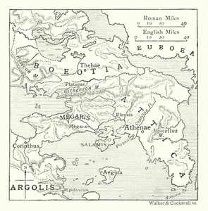 Kort over Attika med Salamis og Ægina, Boeotia, Megaris og en del af Korinth og Argolis (litografi) af English School