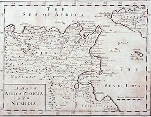 Kort over Afrika Propria og Numidia (Moderne Tunesien og Algeriet) slutningen af det 18. århundrede (gravering) af English School