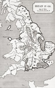 Kort over Storbritannien i 626, fra The Northumbrian Kingdom 588 til 685 i 