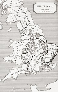 Kort over Storbritannien i 634, fra The Northumbrian Kingdom 588 til 685 i 