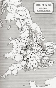 Kort over Storbritannien i 640, fra The Northumbrian Kingdom i 