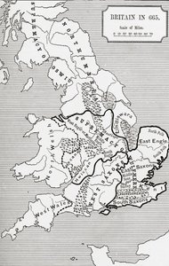 Kort over Storbritannien i 665, fra The Northumbrian Kingdom 588 til 685 i 