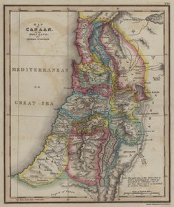 Kort over Kanaan i Det Hellige Land til generelle formål (farvet indgravering) af English School