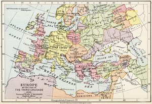 Kort over Europa på tidspunktet for det tredje korstog, 1190, fra 