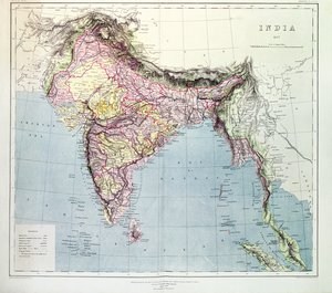 Kort over Indien, udgivet under ledelse af oberst H.R. Thuillier, R.E., Surveyor General of India, 1877