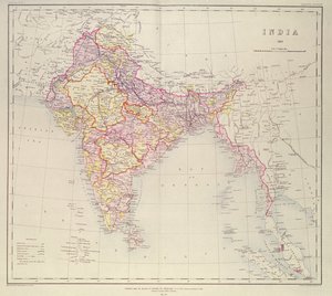 Kort over Indien, udgivet under ledelse af oberst H.R. Thuillier, R.E., Surveyor General of India, 1882