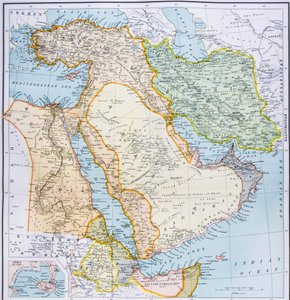 Kort over Tyrkiet, Afrikas Mellemøstlige Horn og Den Persiske Golf i 1890