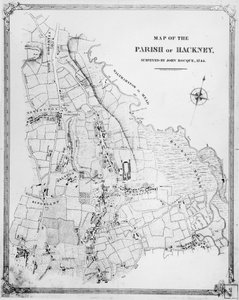 Kort over Hackney Parish, opmålt af John Rocque (ca. 1709-1762) 1745
