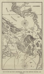 Kort over San Juan Archipelago, med den omstridte kanal og grænse (gravering) af English School