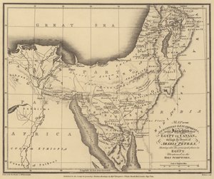 Kort over israelitternes rejser og lejre fra Egypten til Kanaan, gennem ørkenen (gravering) af English School
