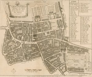 Kort over sognet St Giles in the Fields, London