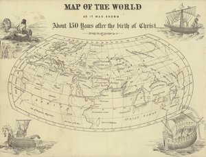 Kort over verden, som den var kendt ca. 150 år efter Kristi fødsel (gravering) af English School