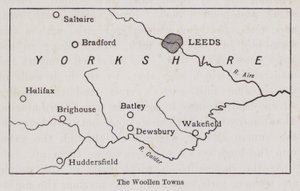 Kort, der viser de uldne byer i Yorkshire (litho) af English School