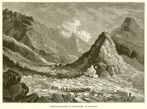 Marmorbrud i Ravaccione, ved Carrara (gravering) af English School