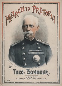 March to Pretoria, nodeomslag med et portræt af feltmarskal Lord Roberts (farvelitografi) af English School