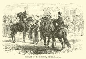Market on horseback, Central Asia  af English School