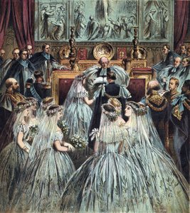 Ægteskab mellem prinsen af Wales (som blev kong Edward VII af England) (1841-1910) med Alexandra af Danmark (Alexandra Caroline Marie Charlotte Louise Julie af Schleswig-Holstein-Sonderburg-Glucksbourg (Schleswig Holstein Sonderburg Glucksbourg) (1844-19) af English School