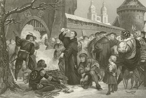 Martin Luther brænder pavens tyr af English School