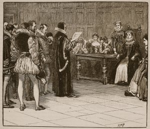 Mary Queen of Scots modtager antydning af sin undergang, illustration fra Cassells Illustrated History of England (sepia foto) af English School