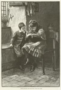 Mary helping her brother with his sums  af English School