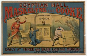 Maskelyne & Cooke in der Egyptian Hall um 1880 (Farblithographie) von English School