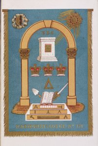 Frimurerlogens emblem, der viser søjler og forskellige symboler af English School