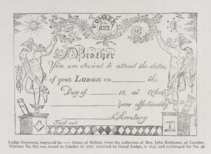 Frimurerlogeindkaldelse, dateret 1796 af English School