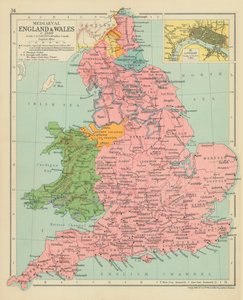 Middelalderens England og Wales ca. 1399 (farvelitografi) af English School