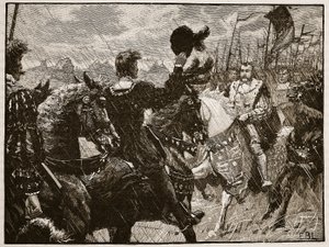 Møde mellem Henrik og kejser Maximilian, illustration fra Cassells Illustrated History of England (sepiafoto) af English School