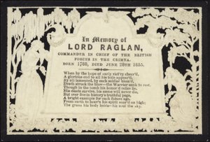 Mindekort til minde om Lord Raglan af English School