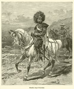 Menelik, konge af Abessinien (gravering) af English School