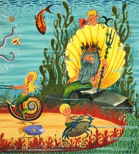 Mermaid Folk (gouache på papir) af English School