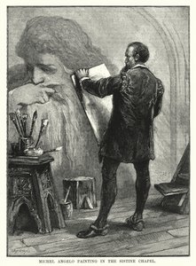 Michelangelo-maleri i Det Sixtinske Kapel (gravering) af English School