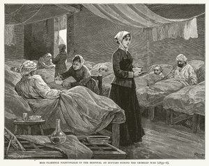 Frøken Florence Nightingale på hospitalet i Scutari under Krimkrigen (1855--6) af English School