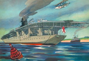 Moderne hangarskib (farvelitografi) af English School