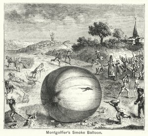 Montgolfiers røgballon (gravering) af English School