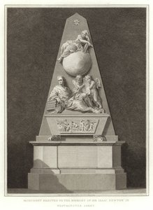 Monument rejst til minde om Sir Isaac Newton i Westminster Abbey af English School