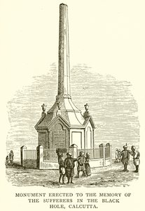 Monument rejst til minde om de lidende i det sorte hul, Calcutta af English School