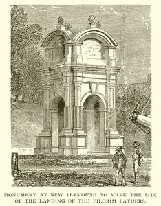 Monument i New Plymouth for at markere stedet for pilgrimsfædrenes landgang af English School