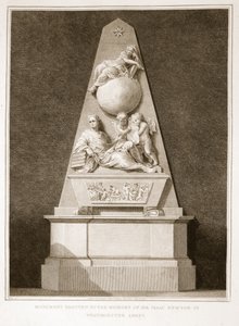 Monument rejst til minde om Sir Isaac Newton i Westminster Abbey, illustration fra David Humes The History of England, pub. af R. Bowyer, London, 1812 af English School