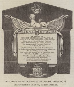 Monument for nylig rejst til kaptajn Vaughan i Llangoedmore Church, Cardiganshire (gravering) af English School