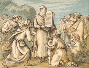 Moses Veiled (farvet gravering) af English School