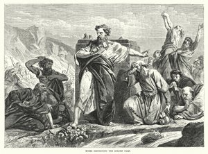 Moses ødelægger den gyldne kalv (gravering) af English School
