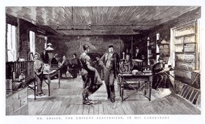 Mr Edison (1847-1931), den fremtrædende elektriker, i sit laboratorium af English School