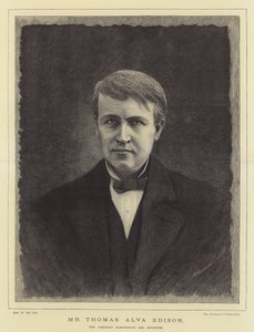 Thomas Alva Edison, den amerikanske elektriker og opfinder (gravering) af English School