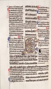 Ms.27, f.109v: Side fra en glosset kopi af Det Nye Testamente (vellum) af English School